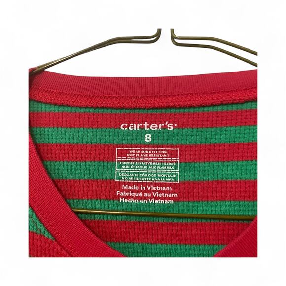 Carters Never Naughty Red GreenStriped Pajama Set Christmas Unisex Size 8 - Picture 5 of 7